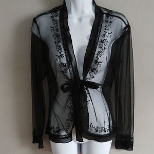 Elegant Black Sheer Lace Top Tie Front